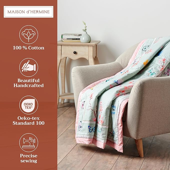 Maison d' Hermine Throw Blanket for Couch Lightweight Soft Warm Breathable Cotton Throw Blankets for Bed Girls Boys Women Men Gifts Sofa Travel Living Room Chair Bedding (60"x80", Blossoms in Spring)