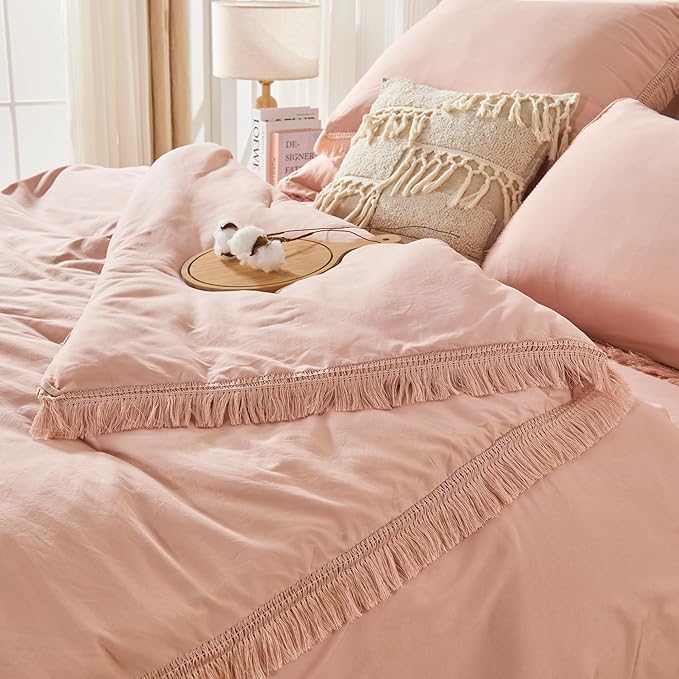 Andency California King Size Comforter Set with Sheets Pink - 7 Pieces Cal King Bed in a Bag Boho Bedding Sets, Pink Bed Set with Comforter, Sheets, Pillowcases & Shams
