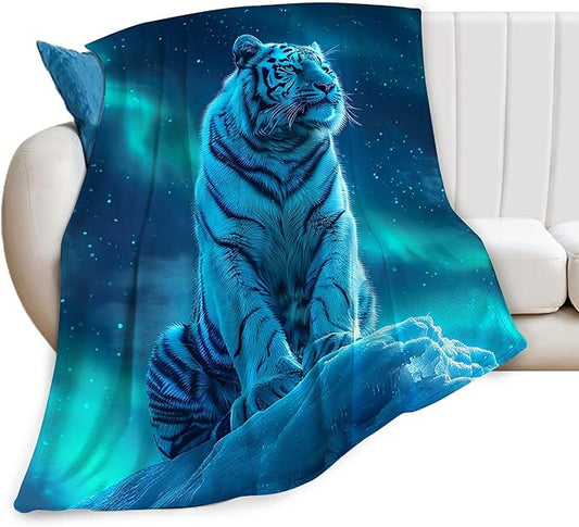 White Tiger Throw - Soft, Warm & Cozy Fleece Blanket for Men, Women, Girls & Boys - 50"x40"