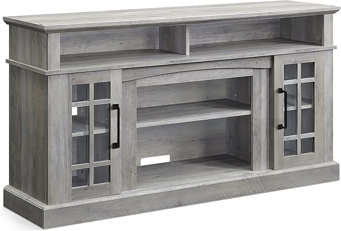 BELLEZE Traditional 58 Inch Rustic Wood TV Stand & Media Entertainment Center Console Table for TVs up to 65 Inches with Open Storage Shelves & Cabinets - Astorga (Gray Wash)