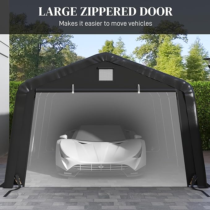 Outsunny 12' x 20' Heavy Duty Carport, Portable Garage Canopy Tent with 2 Ventilation Windows and Large Door, for Car, Truck, Boat, Motorcycle, Bike, Garden Tools, Black