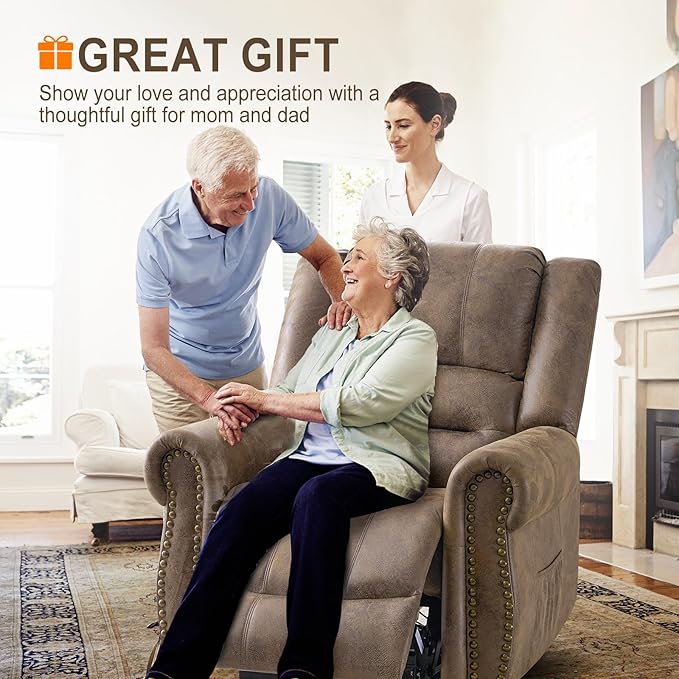 CDCASA Dual Motor Lay Flat Lift Chairs Recliners for Elderly w/Massage and Heat, Breathable Leather Infinite Position Large Sleeping Electric Power Lift Chair Recliner, Set of 2, Matte Brown