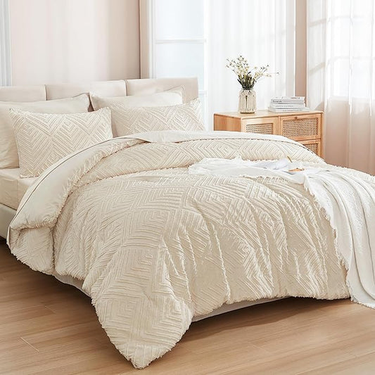 Andency Bed in a Bag Queen Beige- 7 Pieces Queen Comforter Set Bedding Comforter Sets, Tufted Lightweight Fluffy Bed Set with Comforter, Sheets, Pillowcases & Shams for All Season