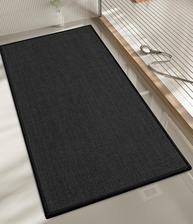 chakme Bathroom Rugs Mat 47x17, Ultra Thin Non Slip Bath Mat Runner Quick Dry Absorbent Bath Mat for Bathroom Floor, (Black, 47"x17")