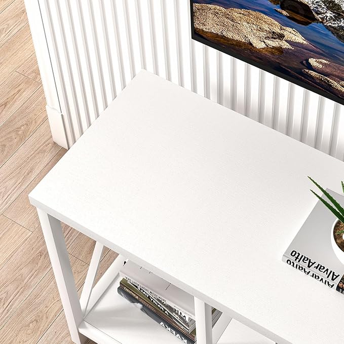 EXCEFUR Modern White TV Stand with Storage Shelves, Entertainment Center for TV up to 55 inch, Media TV Console Table and TV Cabinet for Living Room Bedroom, 47 Inch