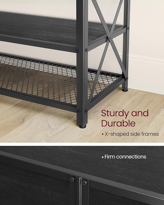 VASAGLE TV Stand, TV Console for TVs Up to 70 Inches, TV Table, 63 Inches Width, TV Cabinet with Storage Shelves, Steel Frame, for Living Room, Bedroom, Black with Wood Grain ULTV095B22