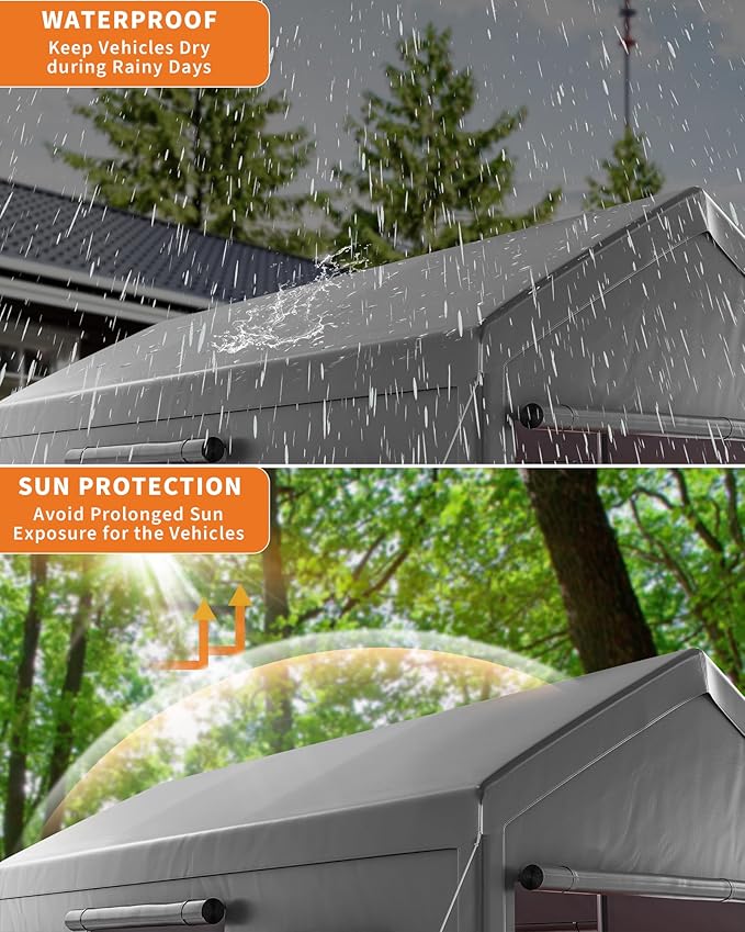 10 x 20 FT Carport Clearance, Heavy Duty Carport Canopy with Roll Up and Down Mesh Window, Outdoor Portable Garage with Removable Sidewalls, All Season Tarp for Car, Boat, Truck, Motorcycle (Gray)