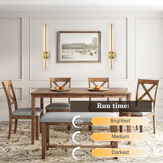 Battery Operated Modern Wall Sconces, Dimmable Wireless Wall Light Set of Two with Remote Control, 3 Color Temperatures, Rechargeable LED Wall Sconce for Bedroom, Living Room, Hallway, 23.6 Inch Brass