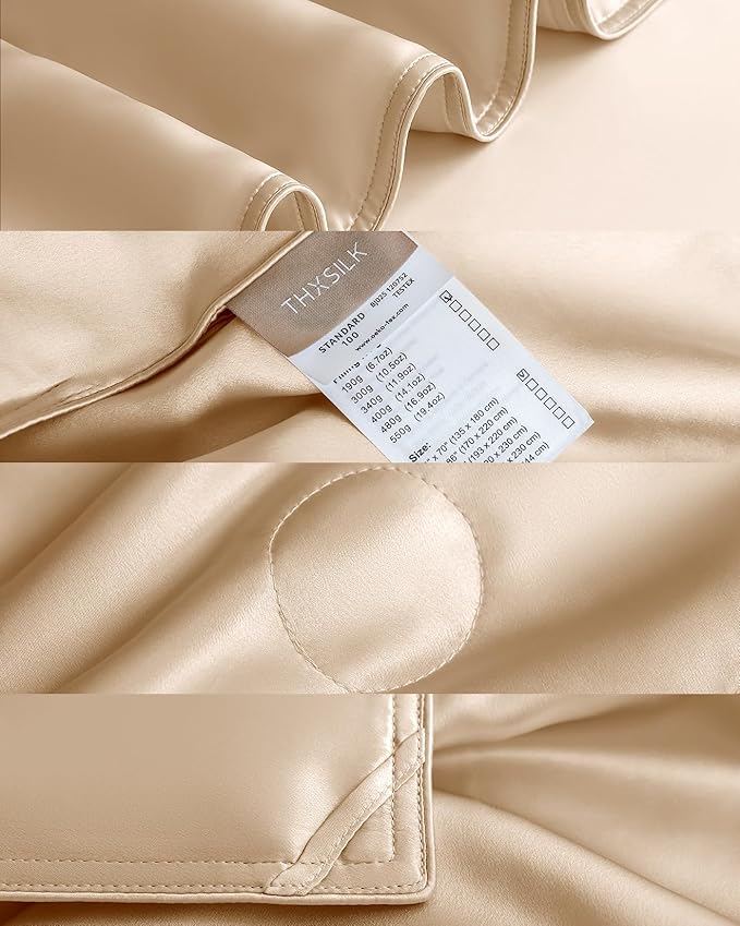 THXSILK Silk Blanket, 100% Mulberry Silk Cooling Throw, Soft and Lightweight Blanket for Bedroom, Sofa, Travel, All-Season (Champagne, King)