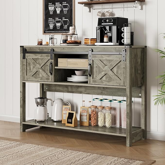 RoyalCraft Console Table with Storage Shelf & Sliding Barn Door, Farmhouse Entryway Table with Storage, 46" Narrow Long Sofa Table, Behind Couch Table, Console Tables for Living Room, Entryway, Foyer