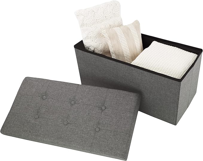Storage Ottoman - 30-Inch Folding Tufted Footrest, Linen Chest, or Bench with Removable Bin for Living Room, Bedroom, or Dorm by Lavish Home (Gray)