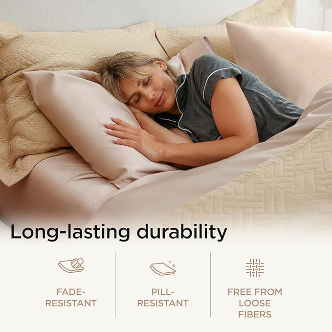 Threadmill King Size Sheets for King Mattress | 800 Thread Count Jacquard Celine Light Beige | Better Than Egyptian Cotton | 4 Pc Bed Sheets | Damask Sheet Fits 16'' Deep Pocket | 100% Cotton Sheets