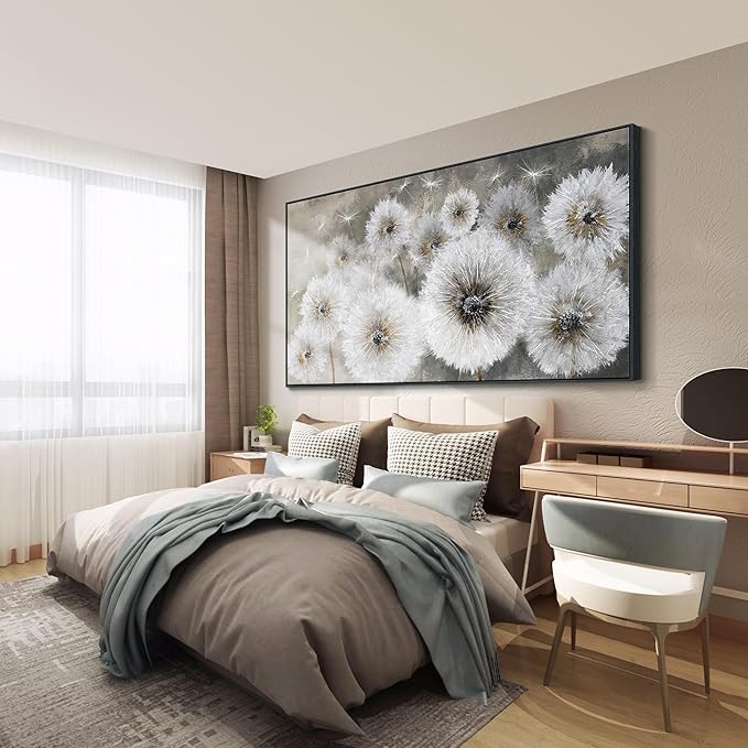 Pogusmavi Dandelion Wall Art Farmhouse Wall Art for Living Room Pictures for Bedroom Wall Decor Canvas Paintings Framed Wall Art for Bedroom Office Artwork Wall Decor Textured Art 30×60IN