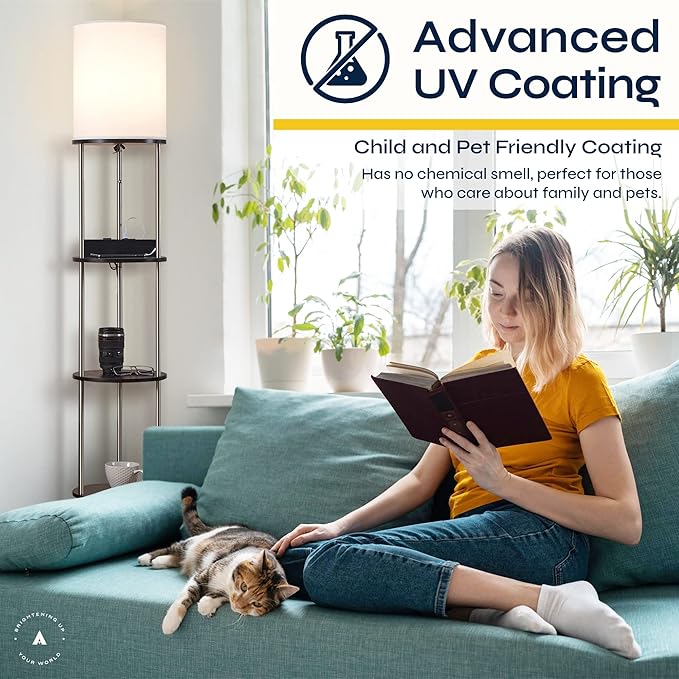 ATAMIN Aria Plus - 72" Modern Tall LED Floor Lamp with USB-C & AC Outlets, Black