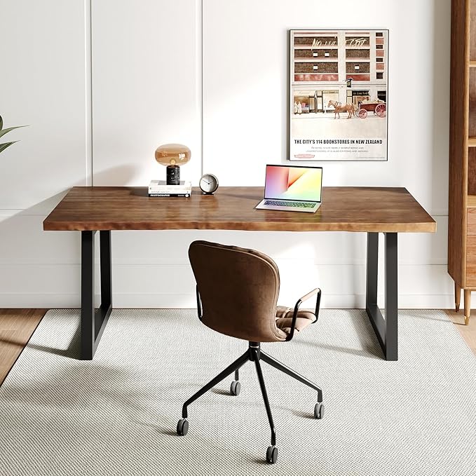 Solid Wood Computer Desk,Rustic Style 55-inch Large Office Desk- Modern Gaming Working for Home Office, Modern Simple Design, Ideal for Study, Writing, Dining