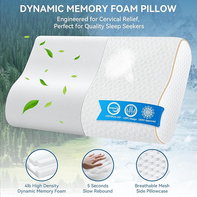 Sandwich Memory Foam Pillow for Sleeping - Ergonomic Cervical Cooling Pillows King Size, Adjustable Contour Pillow for Neck, Bed Pillow for Side, Back & Stomach Sleepers