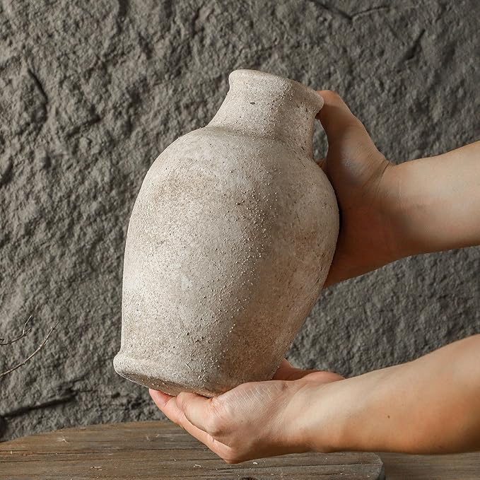 Handmade Porcelain Decorative Vase, Agne Gray, 8.3 x 5.5 inches. Rustic Design exudes Distinctive Charm, complementing Pastoral, Country, and Diverse Decor Styles.