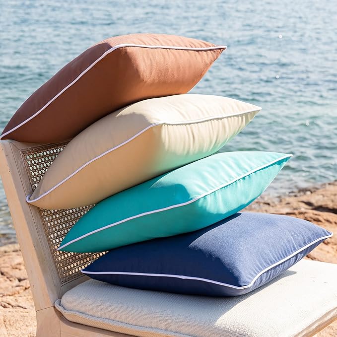 Phantoscope Pack of 2 Outdoor Waterproof Solid Throw Decorative Pillow Cover Decorative Square Outdoor Pillows Cushion Case Patio Pillows for Couch Tent Sunbrella (20''x20'', Beige)