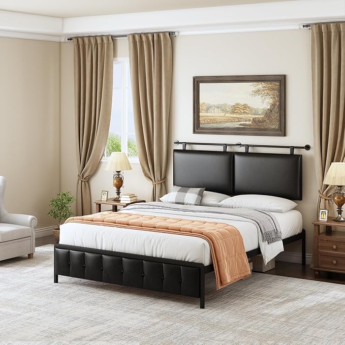 Queen Size Headboards Wall Mounted Bed Headboard with Only Black Hanging Head Boards, Industrial Pipe for Bedroom (Black, Queen)