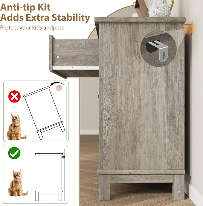 GarveeHome 6 Dresser for Bedroom, 47" Wide Drawer Dresser with Storage Freestanding, Wooden Closet Storage Chest for Living Room, Bedroom, Entryway, Grey