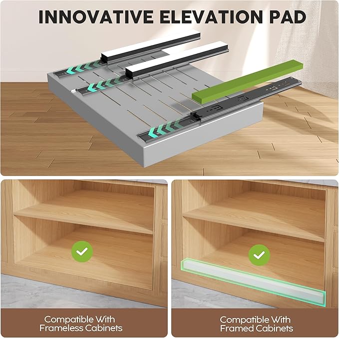 4 Pack Pull Out Cabinet Organizers 21" Deep With Raising Pad for Framed Cabinets, Expandable Slide Out Drawers with 4pcs Divider Racks, Roll Out Shelves, Adjustable Width 12"-20.45" Silver