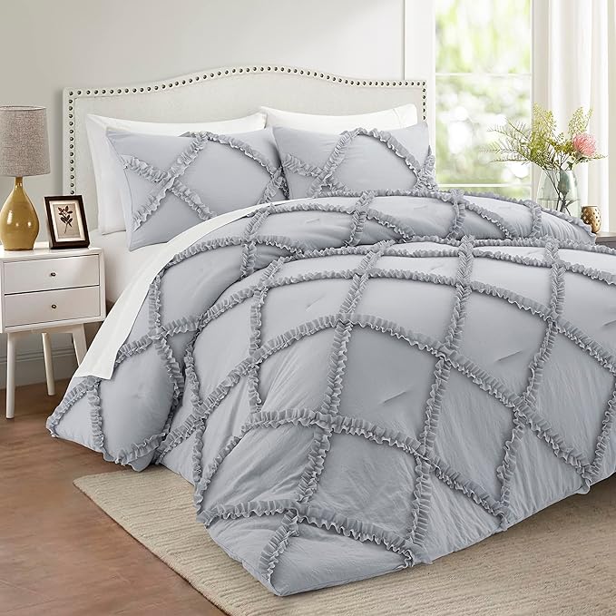 Bonlino Twin Comforter Set Soft Bedding - 2 Pcs Tufted Decor Fluffy Comforter Boho Bed in a Bag with Cute Lightweight Pillowcase for Dorm Farmhouse Bedroom Luxury Gift(Light Grey)