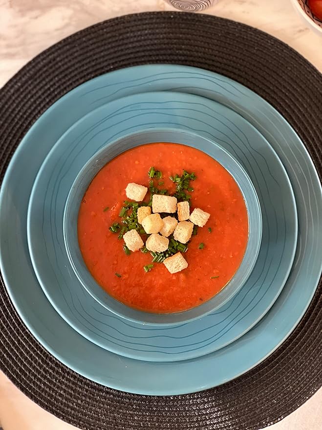 Bzyoo 12 Piece Melamine Dinnerware Set - Durable, Dishwasher Safe Plates and Bowls - Casual Dining, Parties, Blue Dish Set Organica Blue Collection