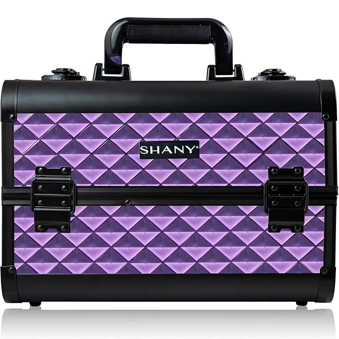 SHANY Premier Fantasy Professional Makeup Train Case Cosmetic Box Portable Makeup Case Organizer Jewelry storage with Locks, 3 Trays,Makeup Brush Holder and Cosmetics Mirror - Amethyst