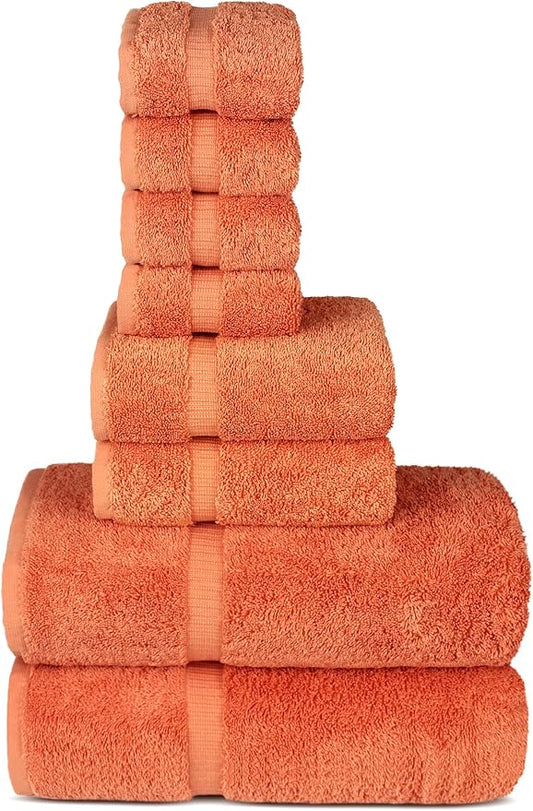 Chakir Turkish Linens | Hotel & Spa Quality 100% Cotton Premium Turkish Towels | Soft & Absorbent (8-Piece Towel Sets, Coral)