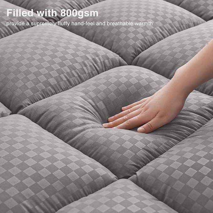 OLANLY Dual-Layer 4 Inch Cal King Size Memory Foam Mattress Topper for Back Pain, 2 Inch Cooling Pillow Top Mattress Pad Cover and 2 Inch Gel Memory Foam Topper, Deep Elastic Pocket, Light Grey