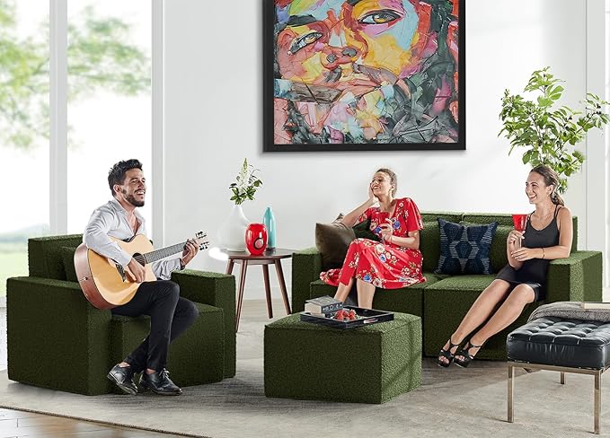 ELUCHANG 93" Modular Sectional Sofa Couch, 3 Seater Large Sectional Couches for Living Room, Modern Boucle Oversized Couch, Comfy Deep Seat Home Sofas Set, Green