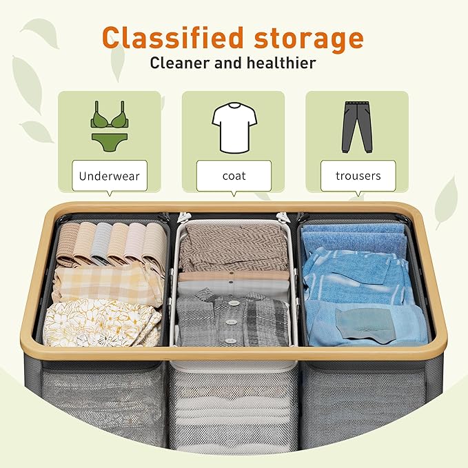 170L Laundry Hamper with Lid 3 Section, Extra Large Laundry Basket with 3 Removable Bags, Laundry Basket Organizer for Bedroom, Laundry Room, Dorm, Clothes Hamper, Grey