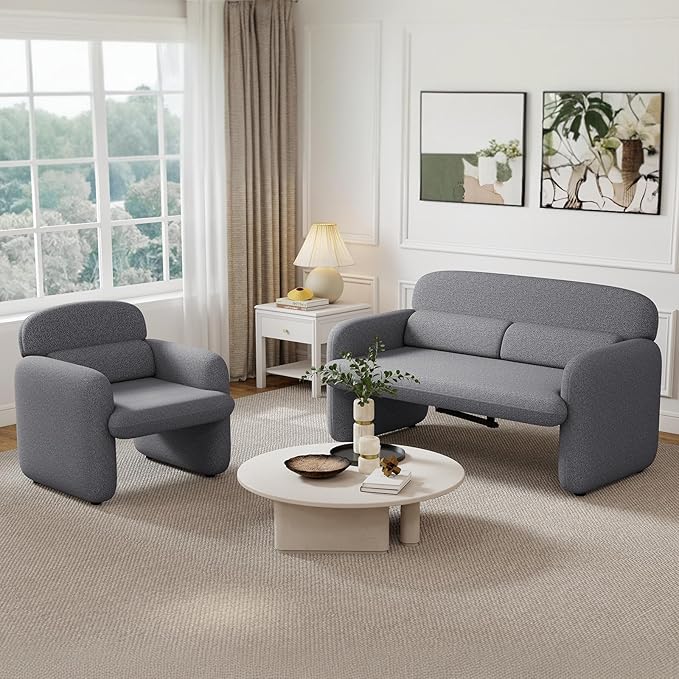 Furnimart Modern Loveseat Sofa, 54" 2-Seater Boucle Sofa, Comfy Upholstered Minimalist Couch, Small Couches for Small Spaces, Apartment, Office, Living Room, Bedroom, Dorm, Chenille Grey