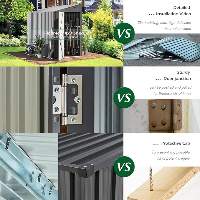 AECOJOY 4' x 6' Lean to Shed, Small Metal Outdoor Storage Shed, Wall Side Sheds & Outdoor Storage Cabinet Clearance, Bike Shed for Garden, Backyard and Outdoor Use in Dark Grey