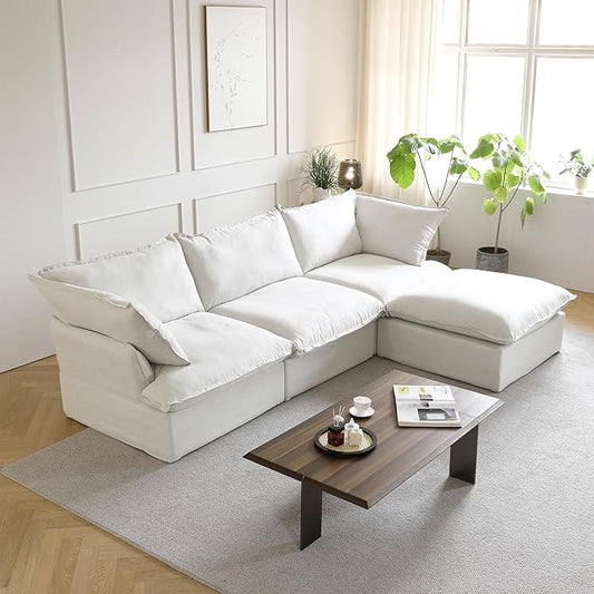 JACH L-Shaped Sectional Couches, Comfy Modular Sectional Couch, Cushion Covers Removable, Two Corners and A Middle, Sofas Furniture for Living Room, White