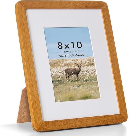 8x10 Picture Frame - Solid Teak Wood 8 x 10 Photo Frame, 8x10 Frame With Mat For 5x7, Tabletop and Wall Display, Hanging Hardware Included, 8 By 10 Picture Frame Wood, Natural Teak