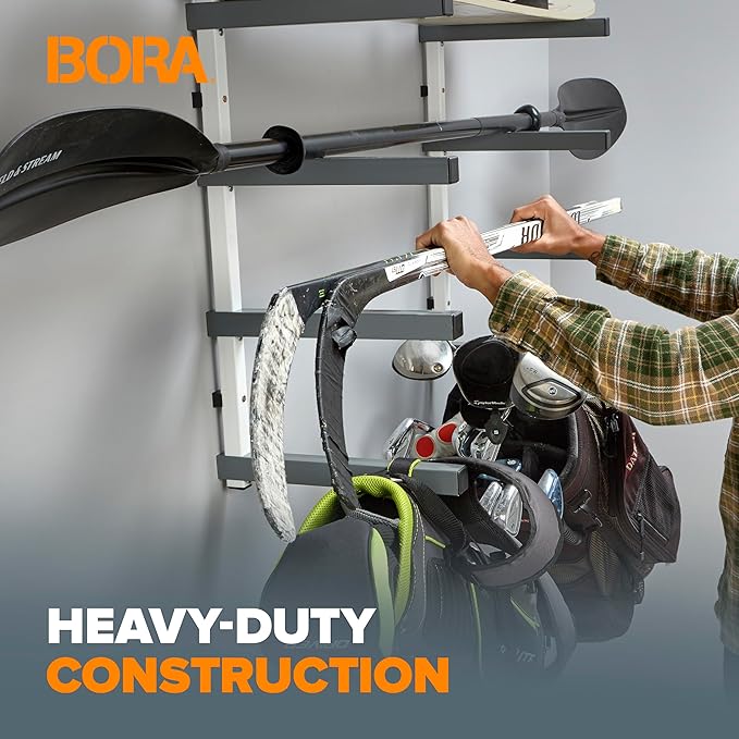 Bora 6 Level Lumber Storage Rack Wood and Garage Organization Space Saving Metal Shelf for Pipes, Boards, Plywood, and Building Materials - PBR-0620 White Gray