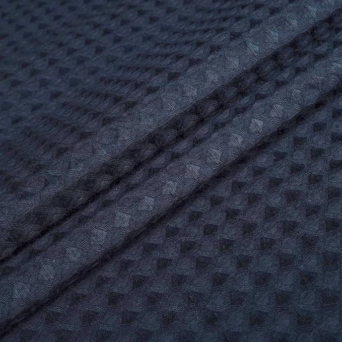 River Dream Navy Blue Fabric Shower Curtain Set, Cotton Blend, Waffle Weave, with Snap in Replacement Liner，71 x 74 inches