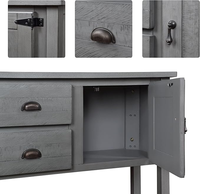 Solid Wood Farmhouse Console Table Sofa Table with Storage Drawers and Shelves for Storage Entry Hallway Foyer Sofa Side Table(48" Gray)
