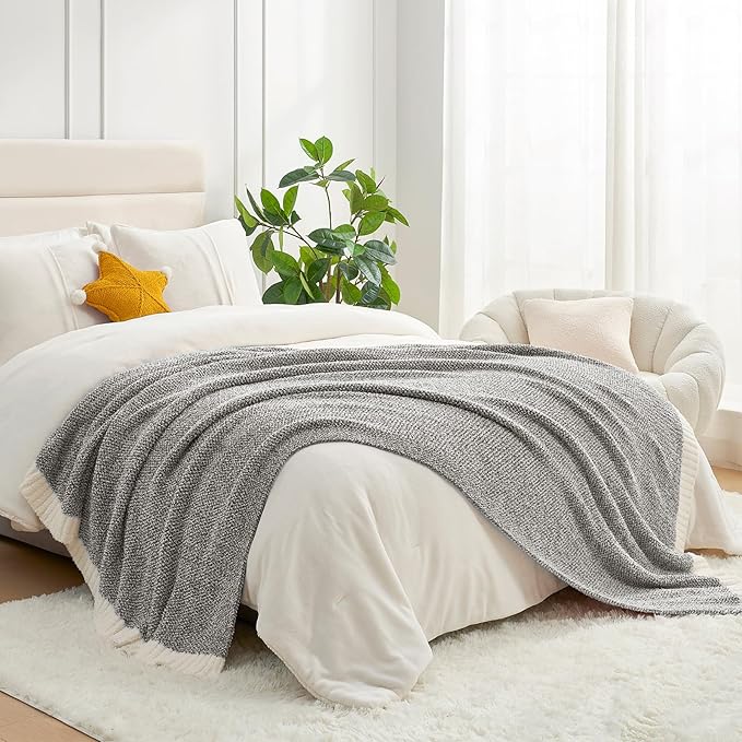 Snuggle Sac Queen Size Bedding Blankets, Super Soft Warm Oversized Blankets for Bed, Cozy Knit Fuzzy Plush Bed Blankets,Heather Dark Grey,90x90 inches