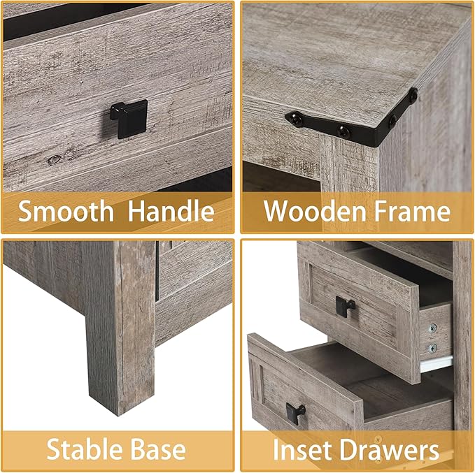 Farmhouse 6 Drawer Dresser for Bedroom, Wide Wood Dresser with Metal Handle for Bed Room, Hallway, Light Grey Rustic Oak
