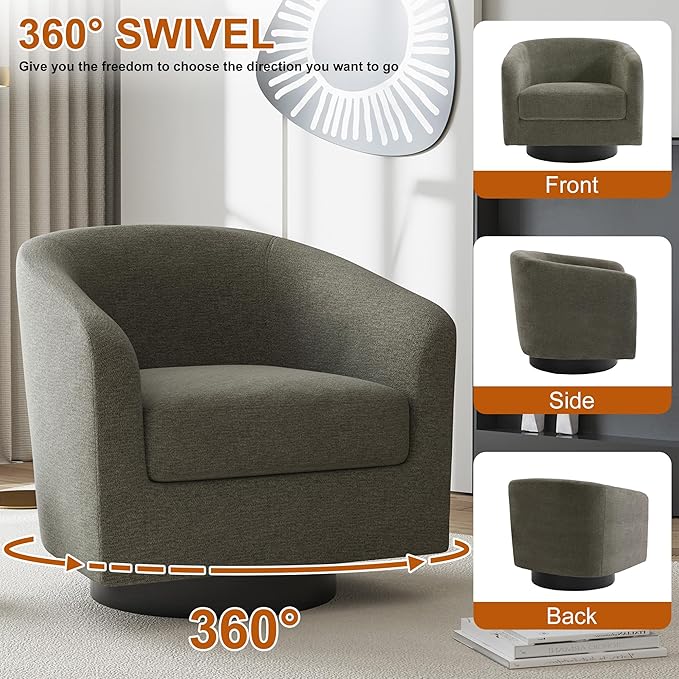 UIXE Swivel Accent Chairs Set of 2, Chenille Barrel Chair Upholstered Armchair for Living Room, Modern Round Arm Chair Small Single Sofa Bedroom Reading Seat - Tan