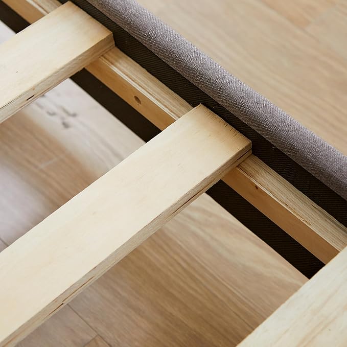 Livinia Amelia Queen Size Platform Bed, Fabric Upholstered Queen Bed Frame with Height Adjustable Headboard Footboard, Strong Wood Slats, No Box Spring Needed, Brown