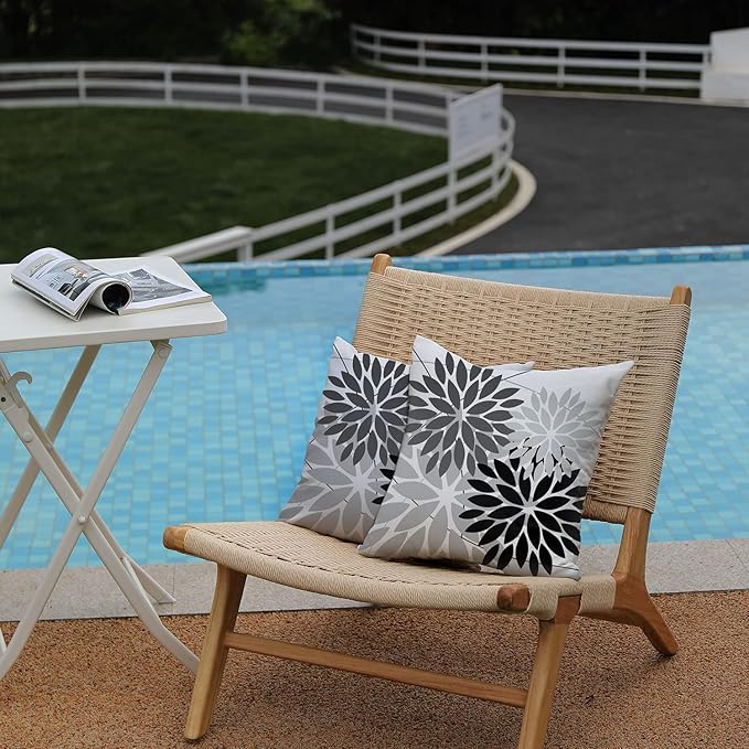DFXSZ Outdoor Throw Pillow Covers 18x18 Inch Set of 2 Waterproof Spring Summer Geometric Elegant Black Grey Outdoor Pillow Covers for Patio Funiture Garden Couch 158X18