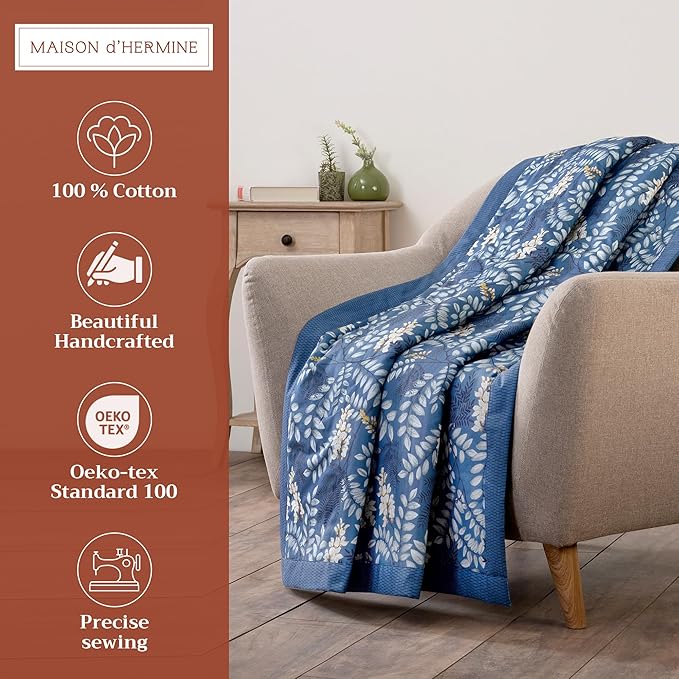 Maison d' Hermine Throw Blanket for Couch Lightweight Soft Warm Breathable Cotton Throw Blankets for Bed Girls Boys Women Men Gifts Sofa Travel Living Room Chair Bedding (50"x60", Feuillage)