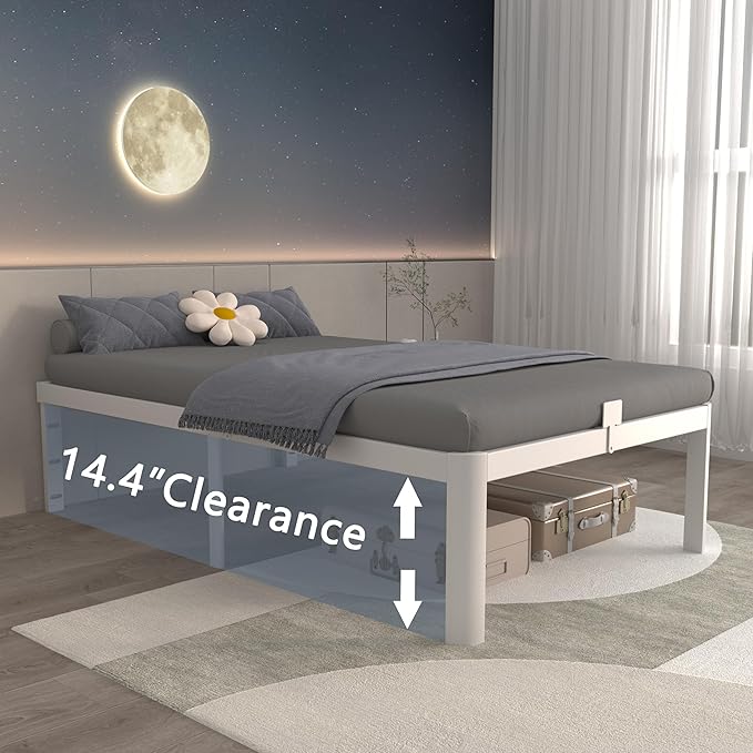 ITIMIDI 16 Inch White Twin Bed Frames No Box Spring Need, Metal Platform Bed Frame Twin Size, Heavy Duty Steel Support 3500 LBS, Noise Free, Easy Assembly