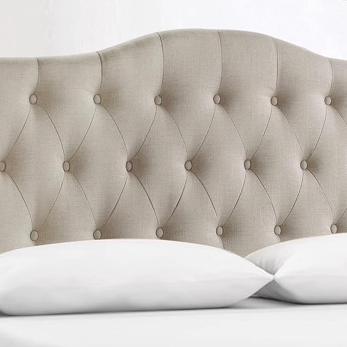 Rosevera Givanna Adjustable Height Headboard with Linen Upholstery and Button Tufting for Bedroom, Queen, Natural
