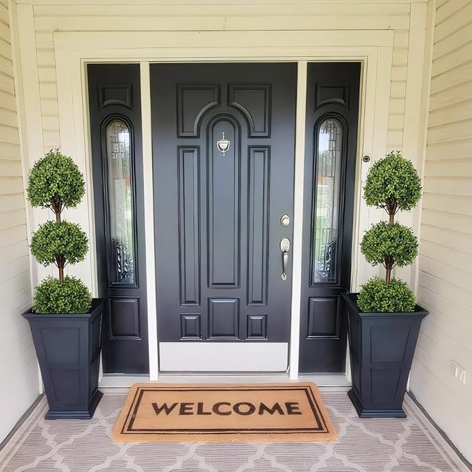 THE BLOOM TIMES 55" Tall Artificial Boxwood Triple Ball Topiary Trees, UV Resistant Large Fake Potted Plants for Outdoor Planter, Realistic Faux Bushes Shrubs for Front Porch Outside Decor Set of 2