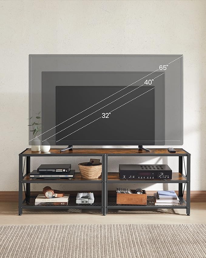 VASAGLE TV Stand, TV Console for TVs Up to 65 Inches, TV Table, 55.1 Inches Width, TV Cabinet with Storage Shelves, Steel Frame, for Living Room, Bedroom, Rustic Brown and Black ULTV094B01