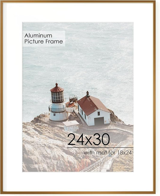 24x30 Metal Picture Frame for Wall With Mat for 18x24, 24''x30'' Aluminum Photo Frames With Tempered Glass for Home Decor, Minimalist Modern Poster Frame Horizontal And Vertical Formats, Bronze
